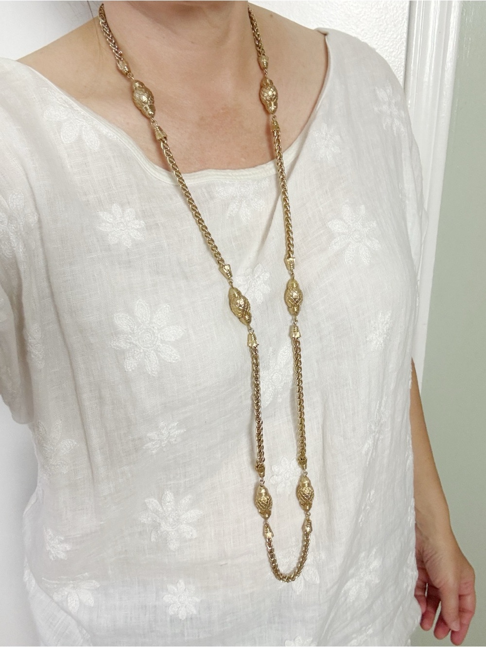 Monet Long Gold Plated Rope Flapper Necklace with Filigree Beads and Toggle 42”
